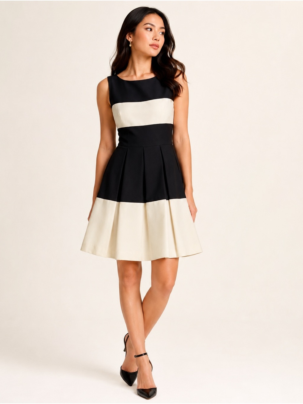 Kate Spade “Gayle Dress” Black and White Striped Fit-and-Flare Mini Dress